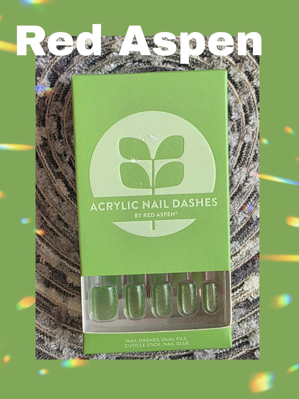 Red Aspen Acrylic Nail Dashes - Green